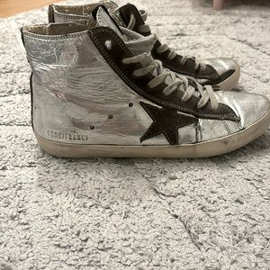 Silver high top Golden Goose sneakers